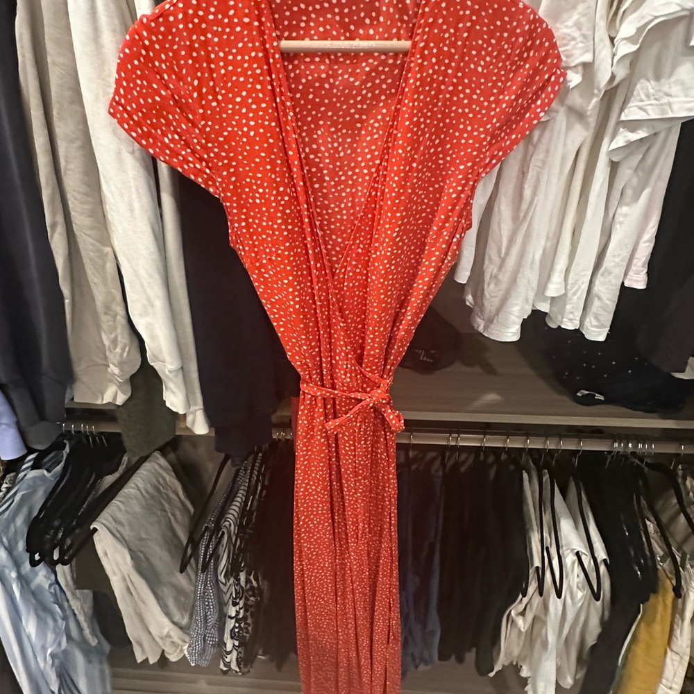 & Other Stories Red and White Polka Dot Wrap Dress